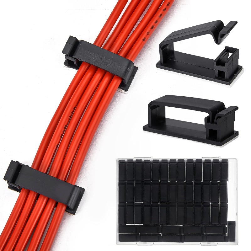 MOOCY 50Pcs Self Adhesive Cable Management Clips,Cable Organizers Wire Clips Cord Holder for PC Laptop Ethernet Cable Desktop Home Office(1.52â€™â€™ x 0.59â€™â€™ x 0.57â€™â€™, Black) - Image 1